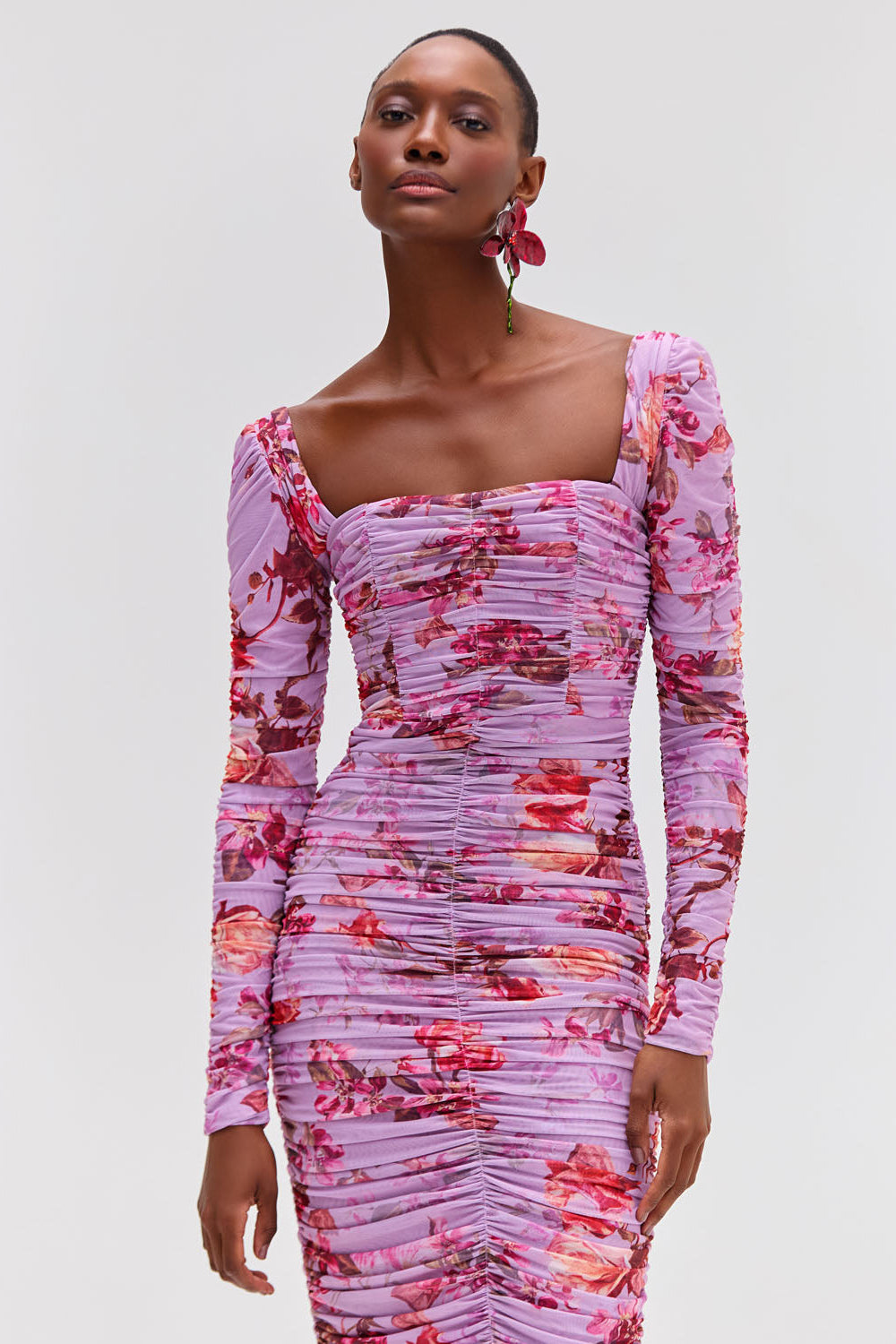 Floral Haze Stretch Tulle Midi Dress