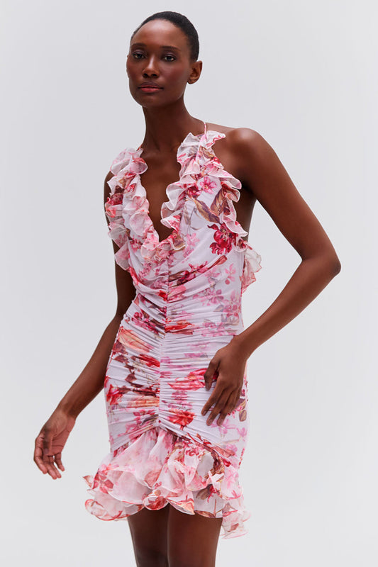 Floral Haze Stretch Tulle Sleeveless Mini Dress