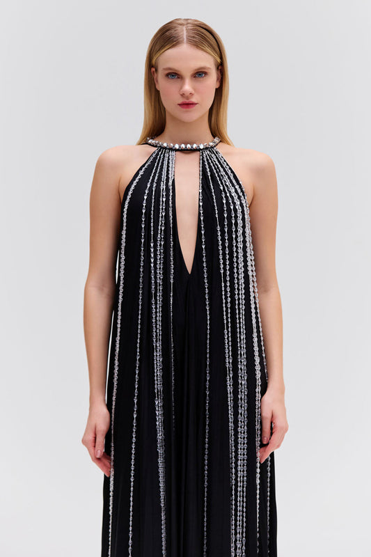 Moonlight Crystal Beaded Maxi Dress