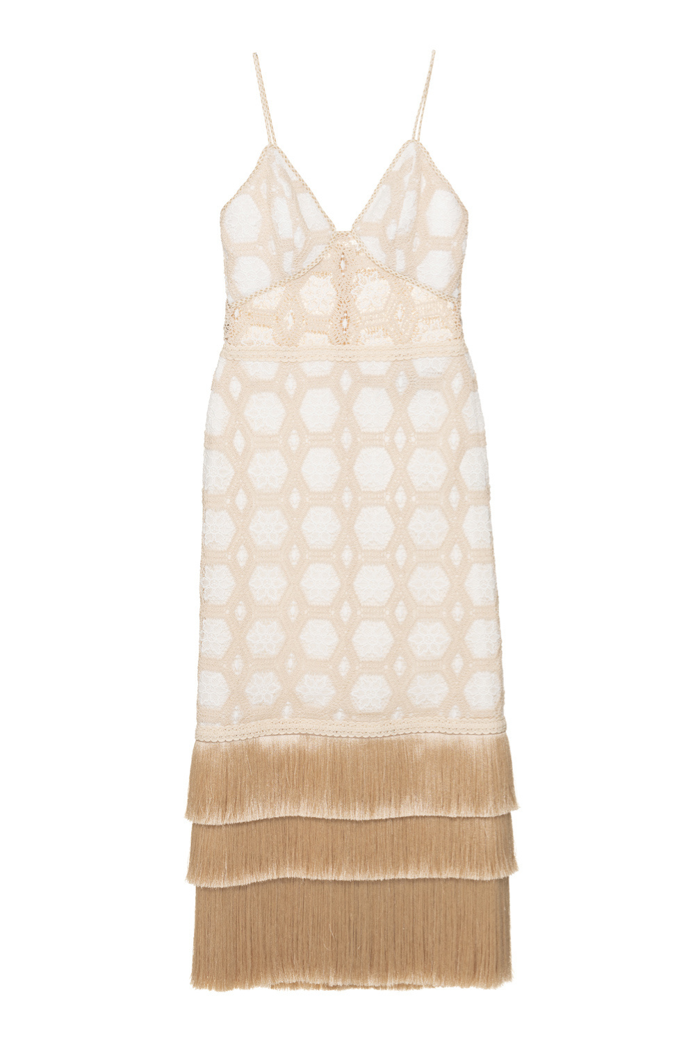 NATURAL CROCHET PLUNGE MIDI DRESS