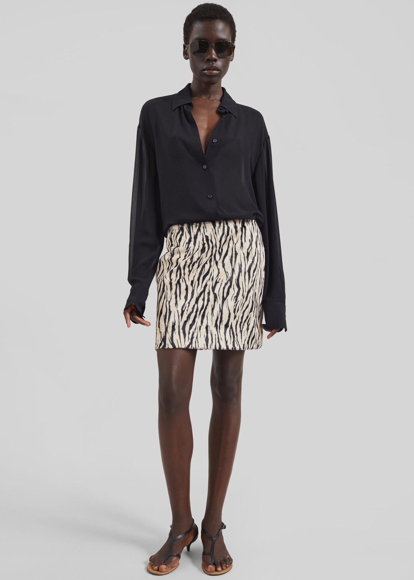 Rotate Printed Faux Fur Skirt - Egret Comb