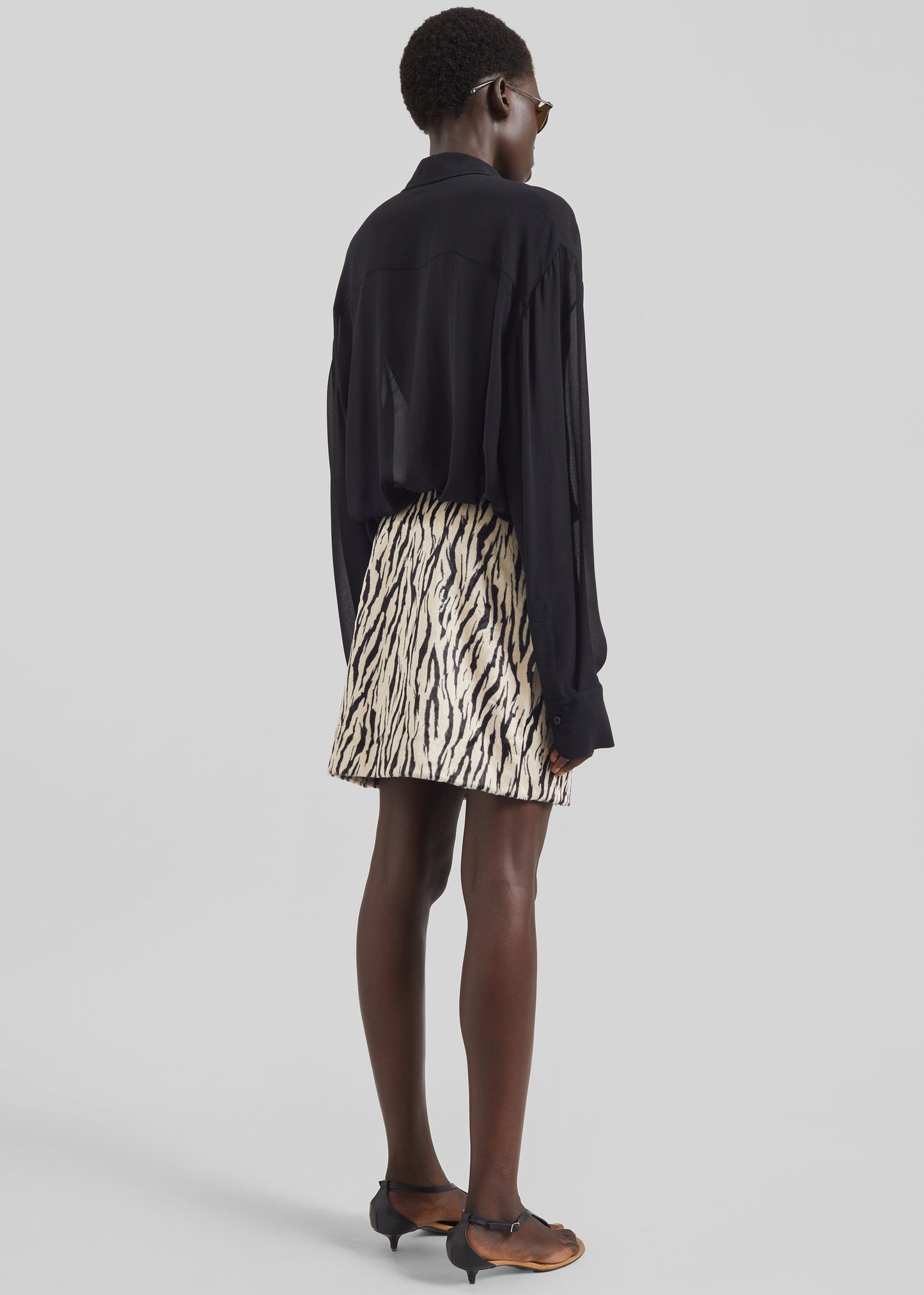 Rotate Printed Faux Fur Skirt - Egret Comb