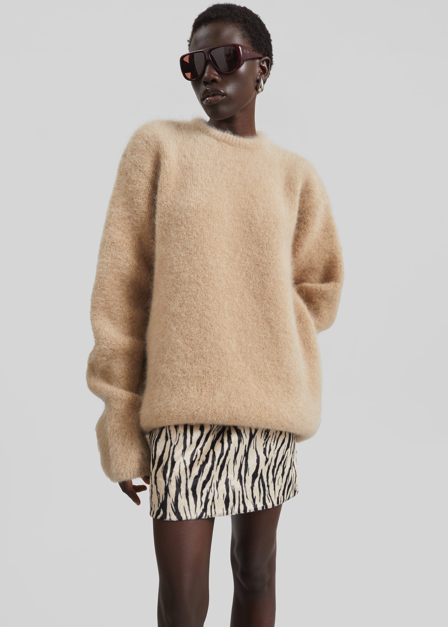 Rotate Printed Faux Fur Skirt - Egret Comb