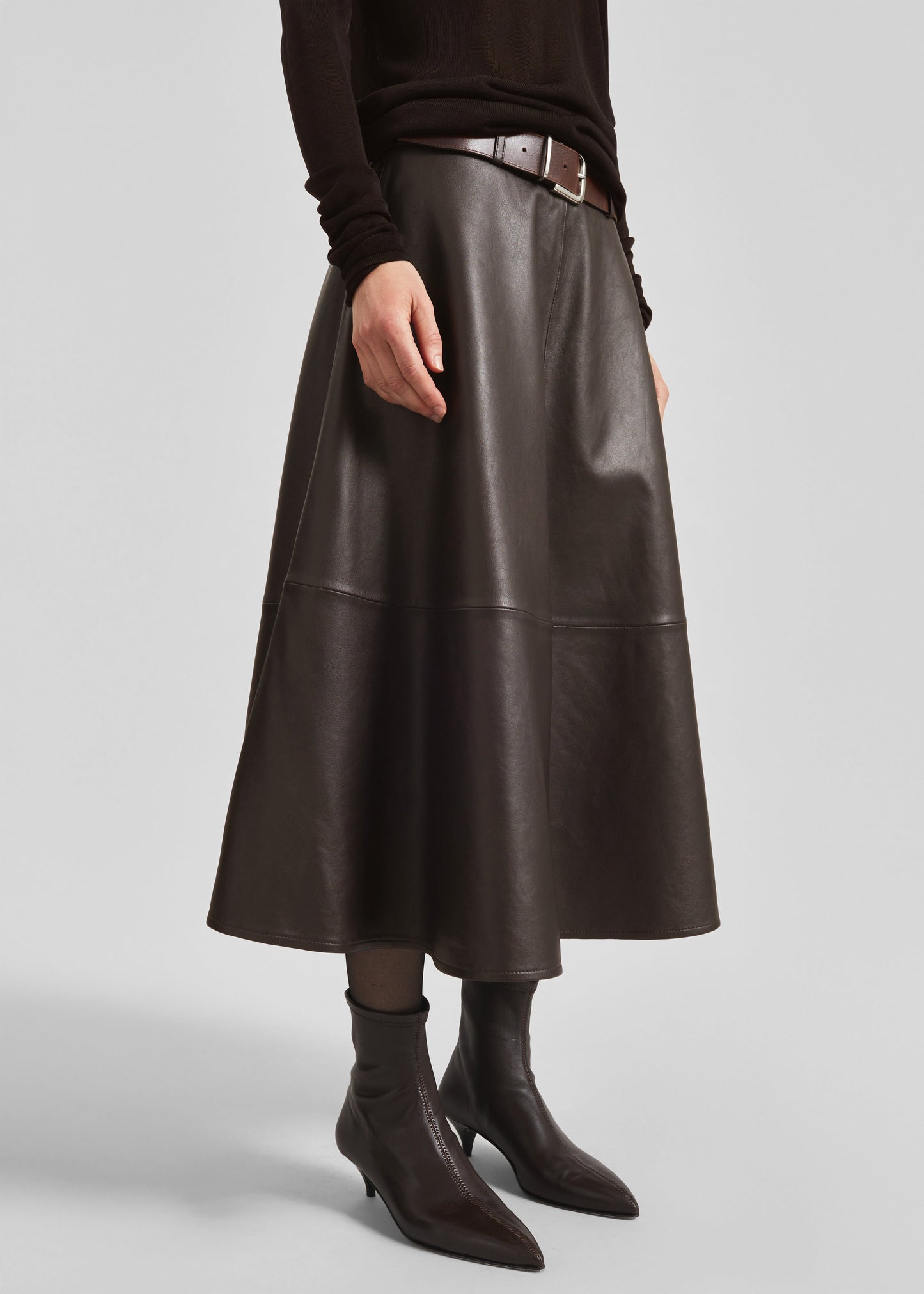 Savil Leather Midi Skirt - Dark Brown