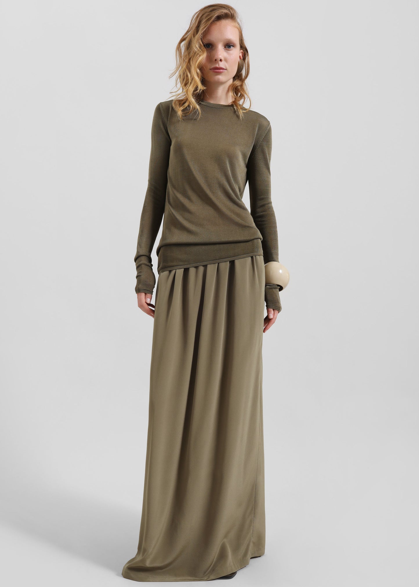Sibena Silk Maxi Skirt - Khaki
