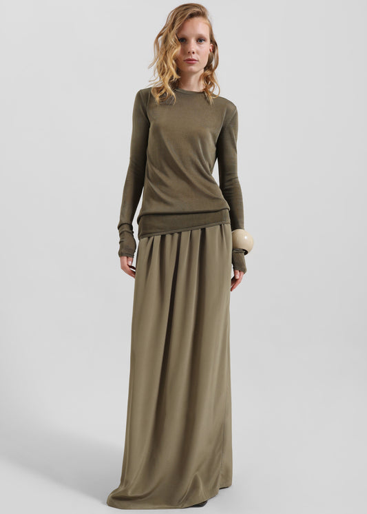 Sibena Silk Maxi Skirt - Khaki