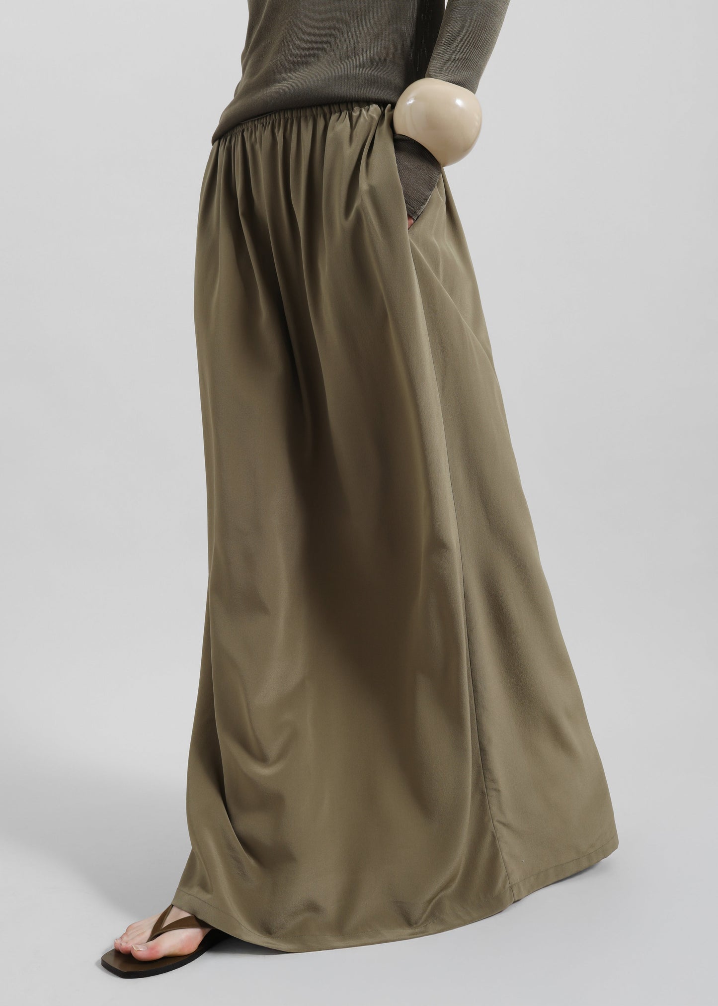Sibena Silk Maxi Skirt - Khaki