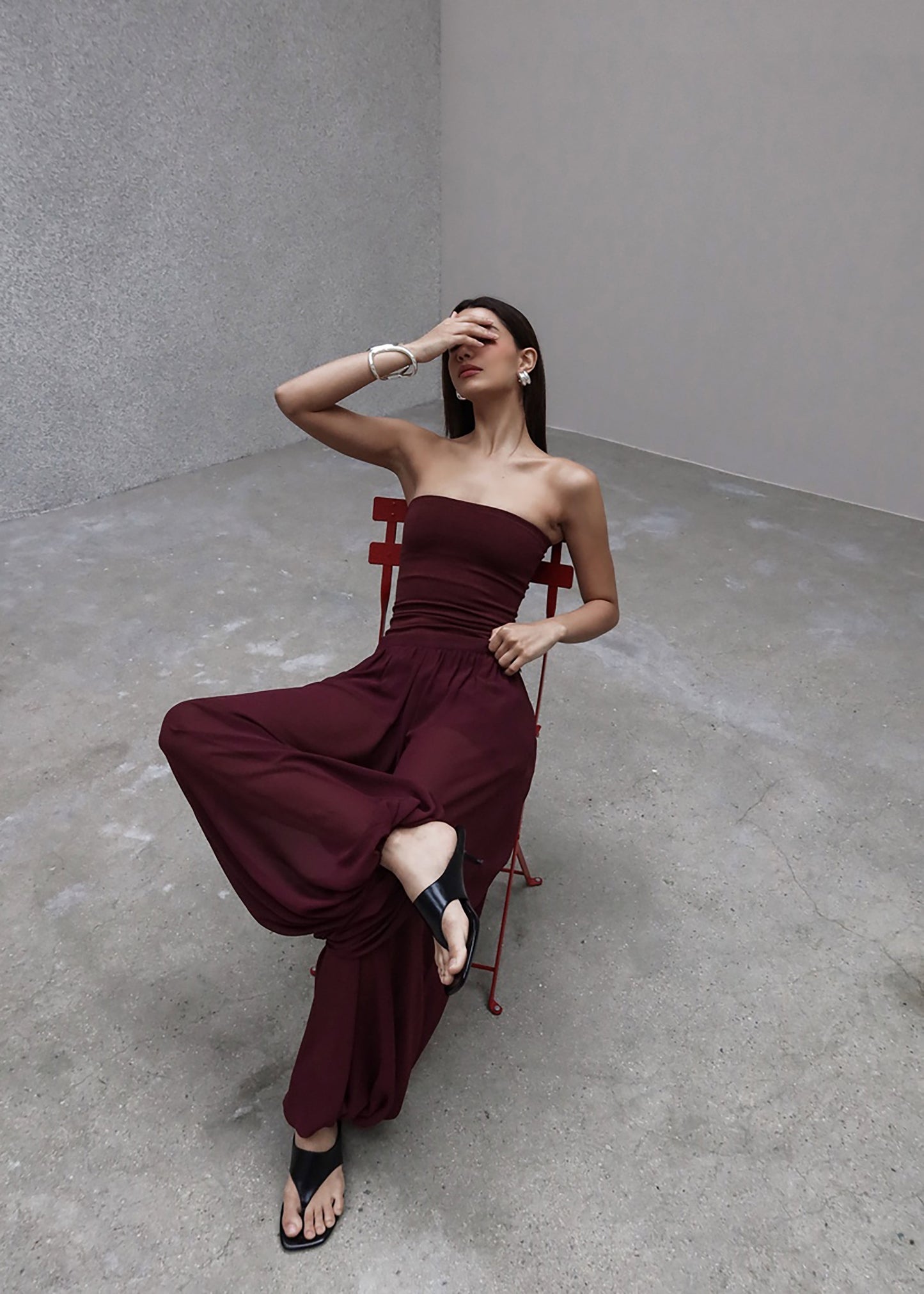 Solrae Fluid Balloon Pants - Burgundy
