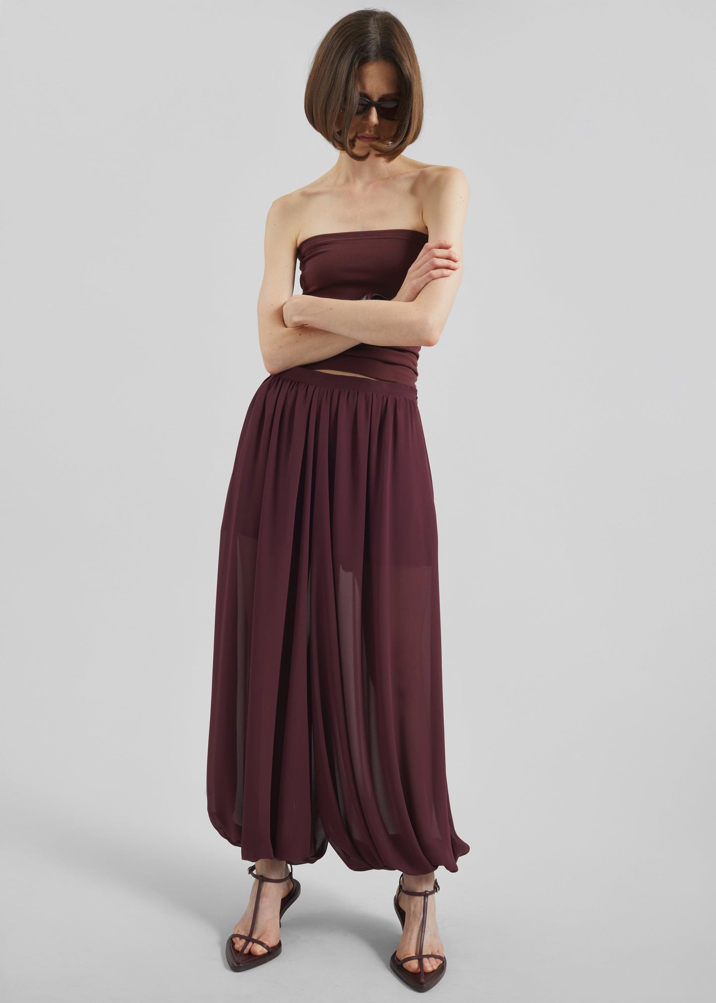 Solrae Fluid Balloon Pants - Burgundy