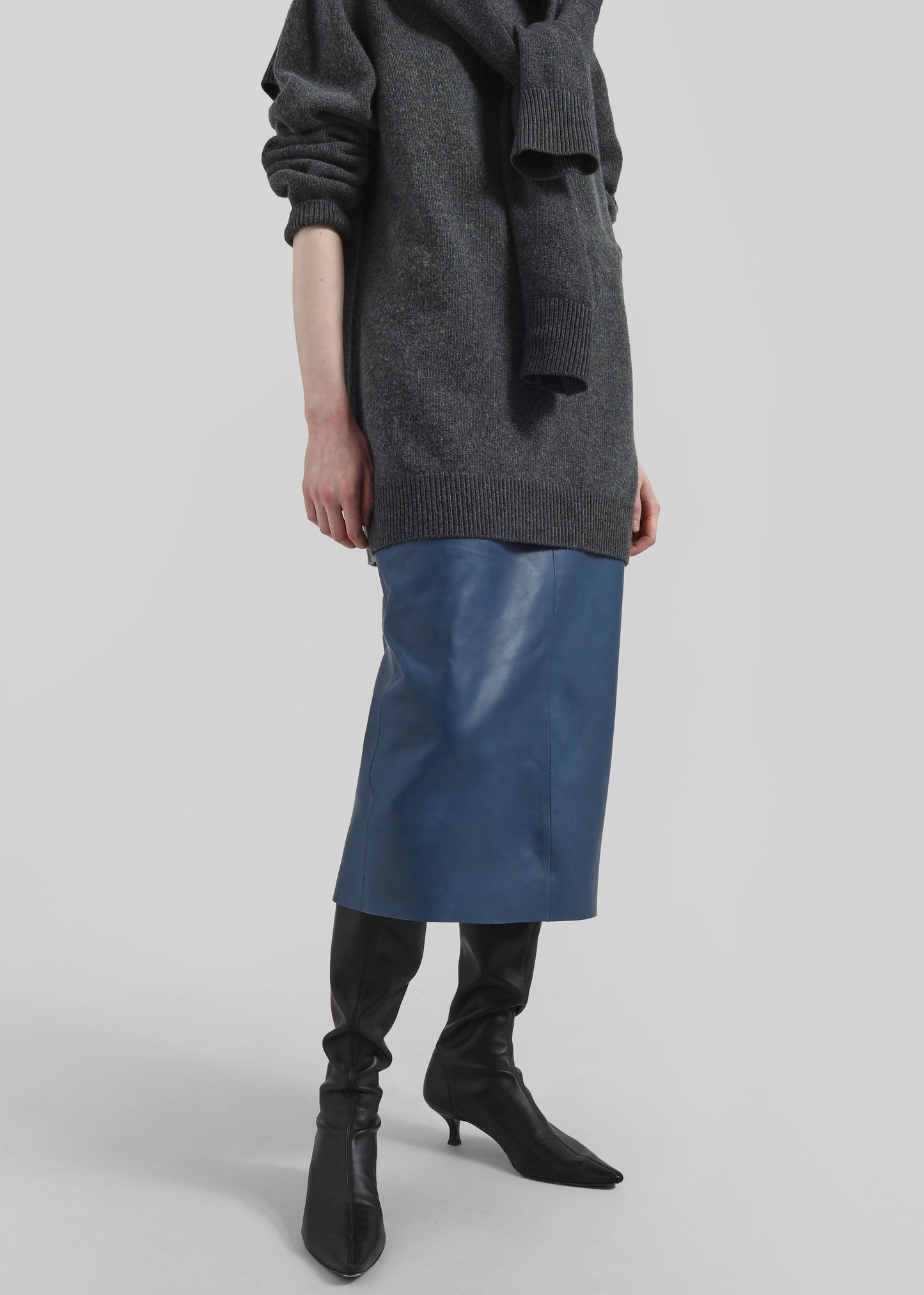 Taney Leather Midi Skirt - Cobalt