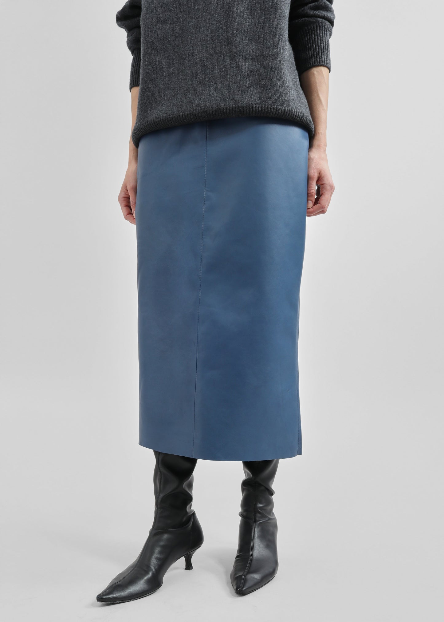 Taney Leather Midi Skirt - Cobalt