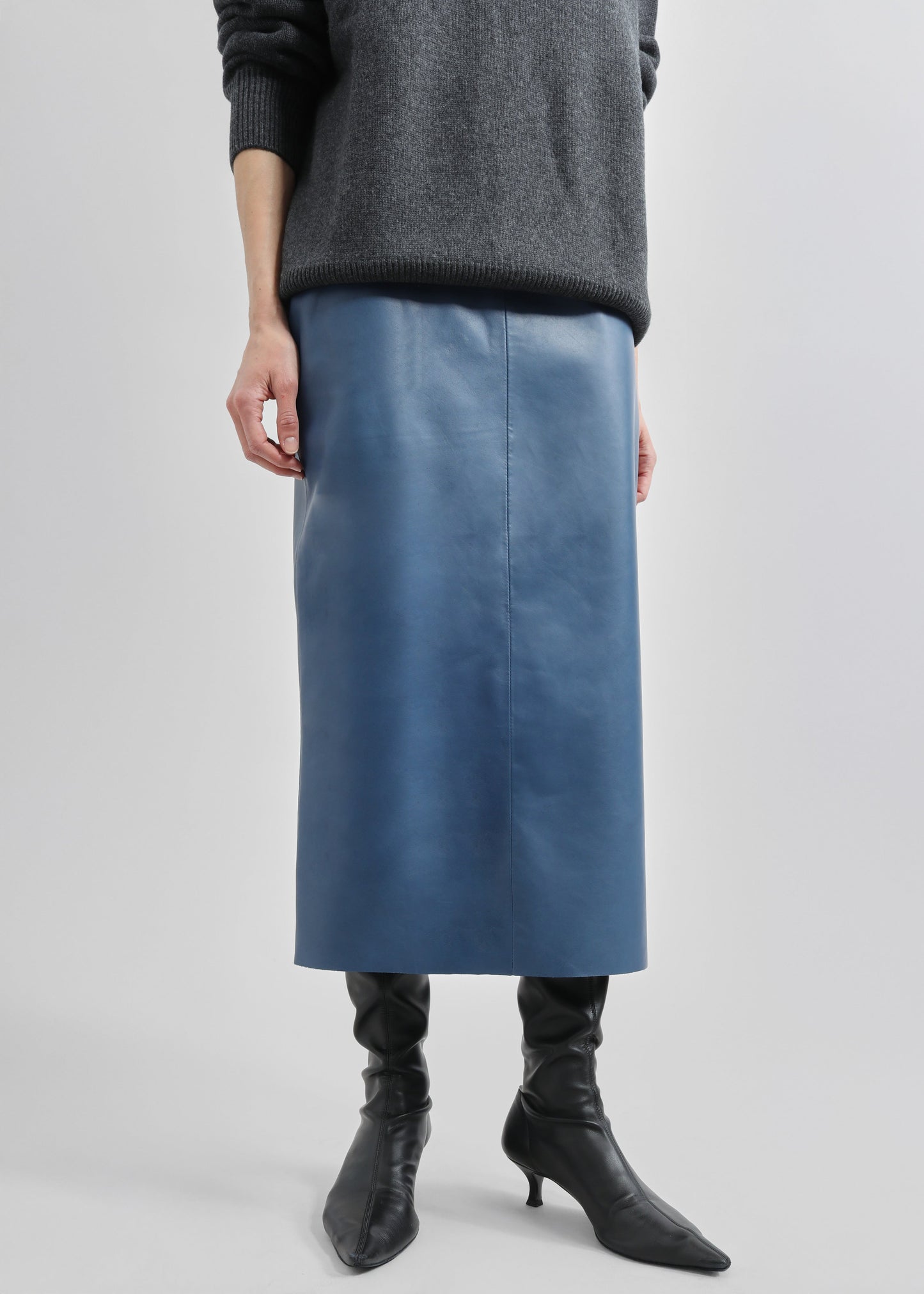 Taney Leather Midi Skirt - Cobalt