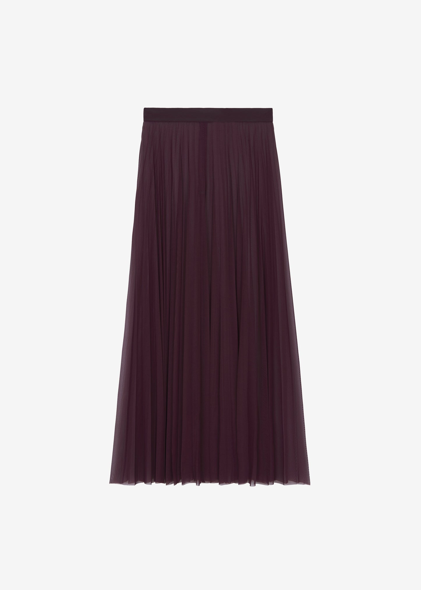 Vallen Pleated Mesh Maxi Skirt - Burgundy