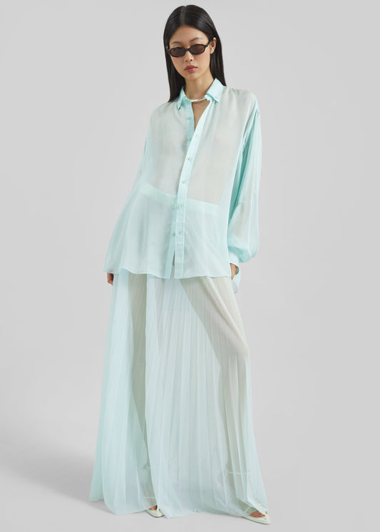 Vallen Pleated Mesh Maxi Skirt - Mint