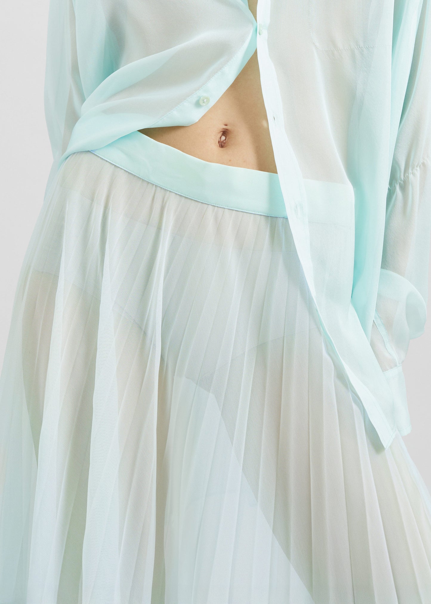Vallen Pleated Mesh Maxi Skirt - Mint
