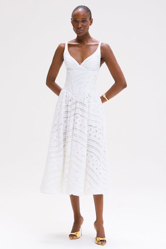 RHYTHMIC LACE MIDI DRESS