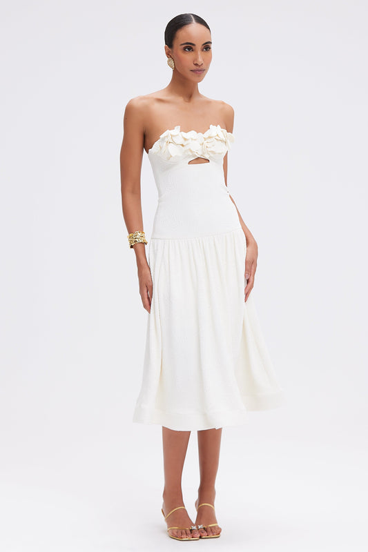 BREEZE JACQUARD FLOWER APPLIQUE MIDI DRESS