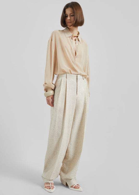 Wendin Pleated Trousers - Beige Melange