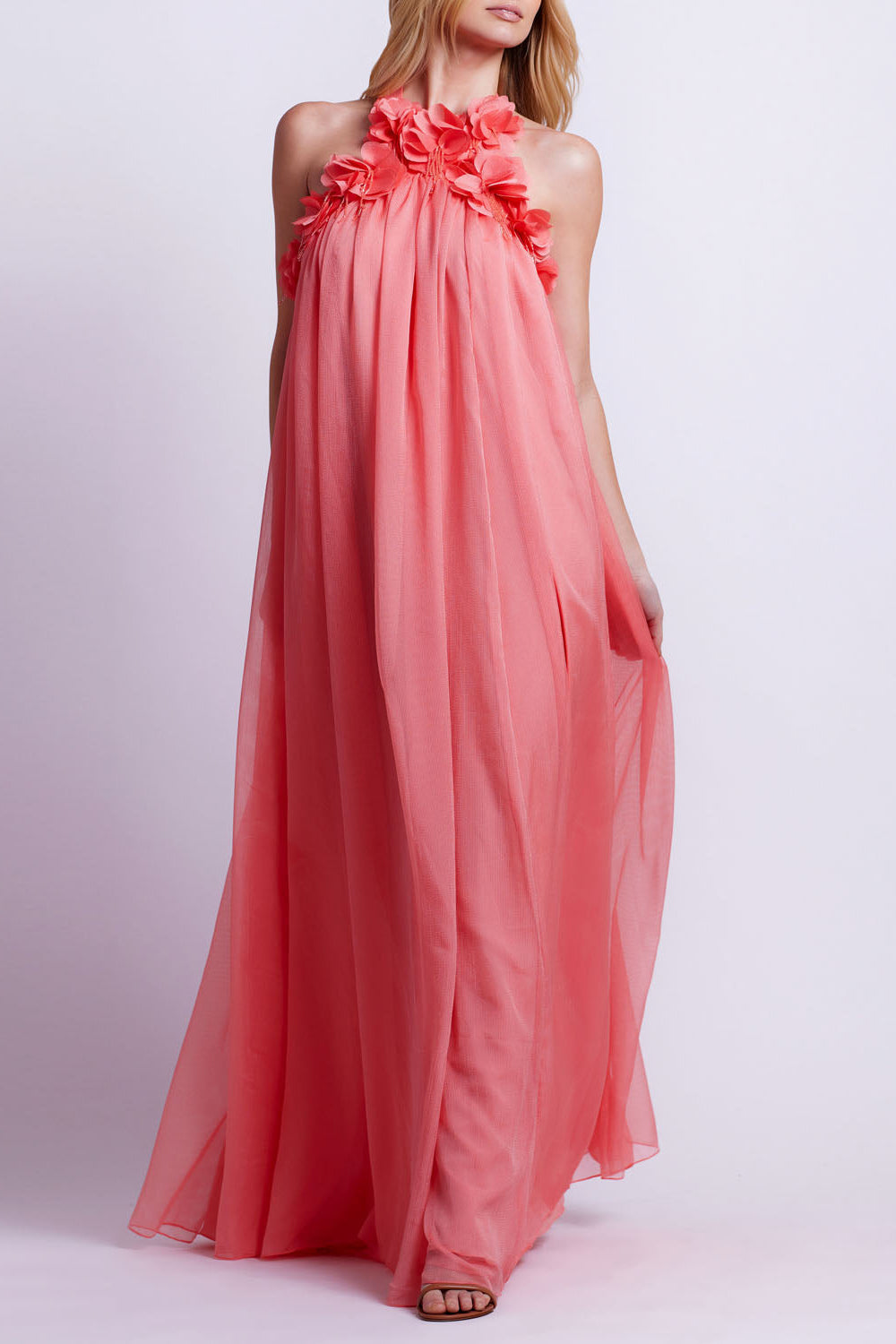 Hand-Embroidered 3D Flower Gown