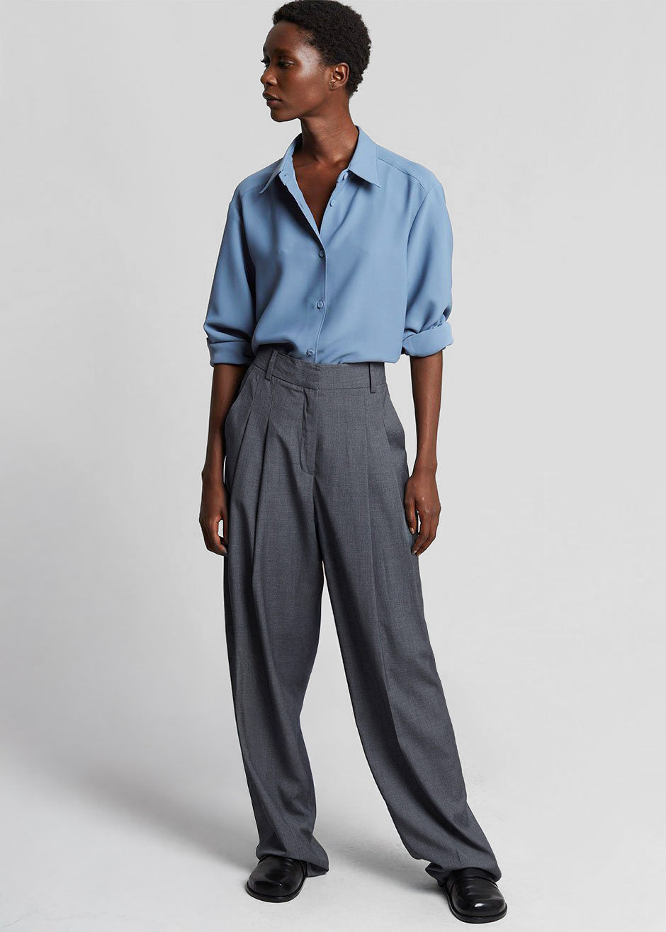 Gelso Pleated Trousers - Dark Grey Melange