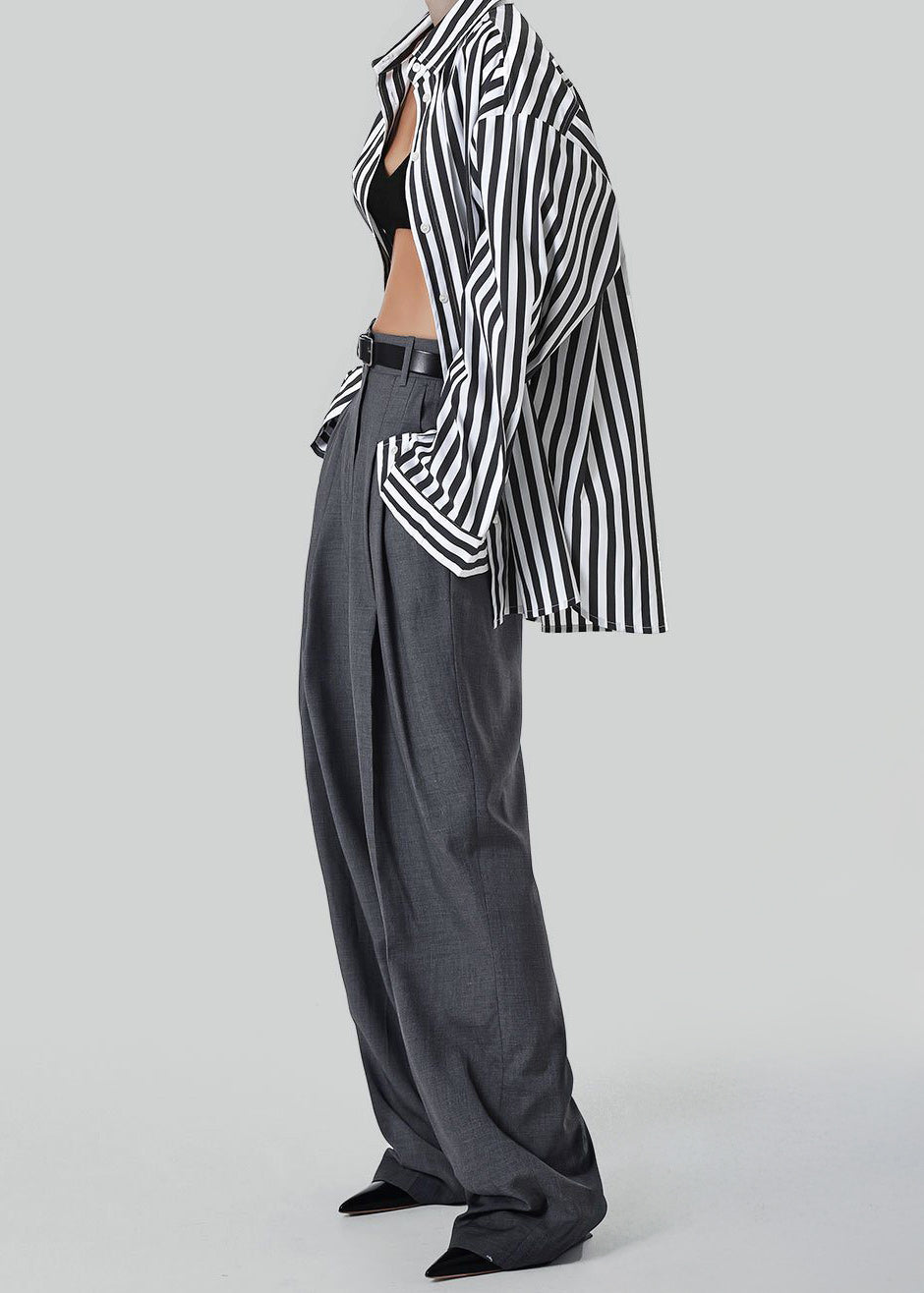 Gelso Pleated Trousers - Dark Grey Melange