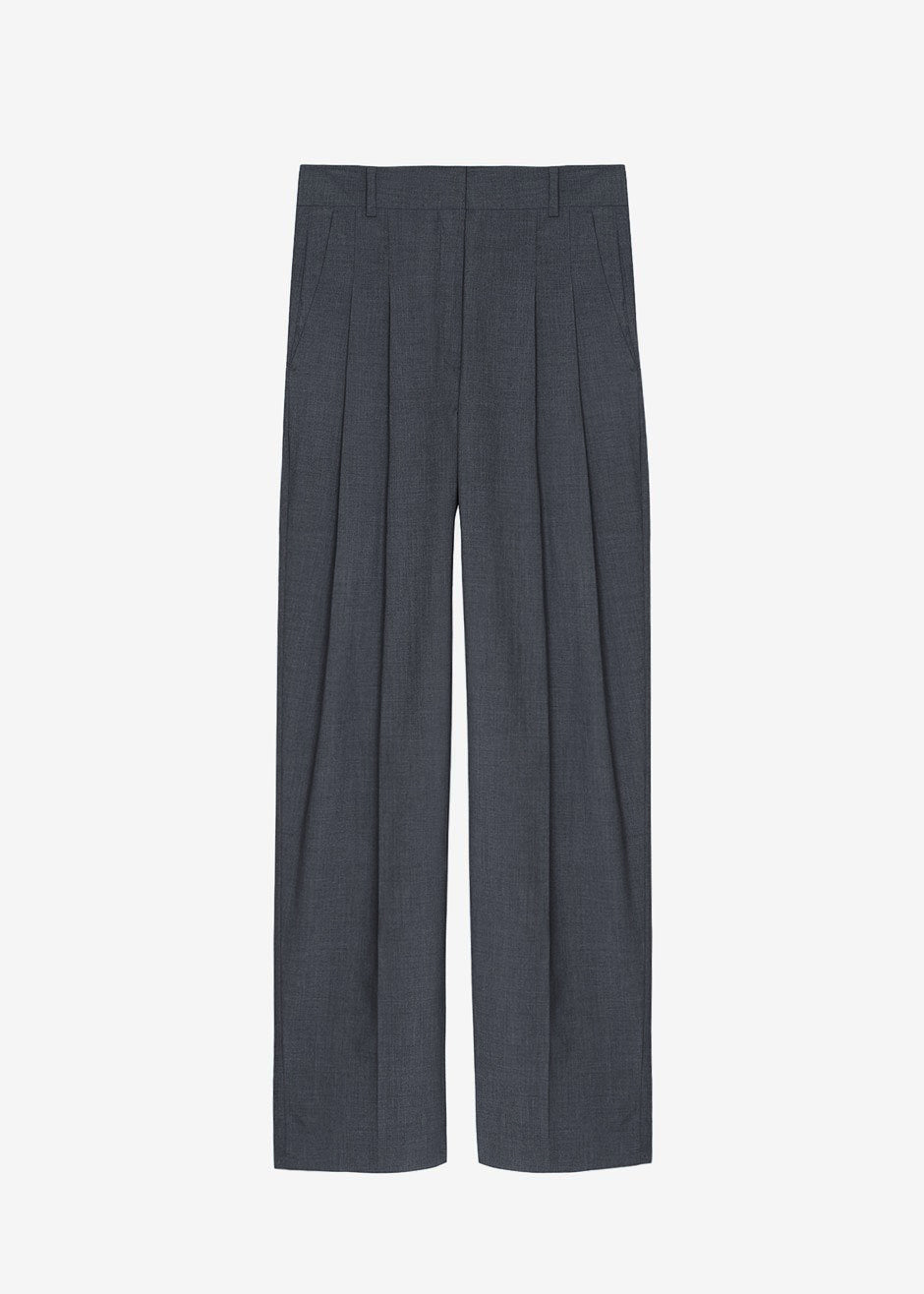 Gelso Pleated Trousers - Dark Grey Melange