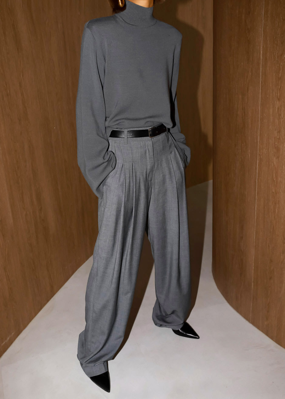 Gelso Pleated Trousers - Dark Grey Melange