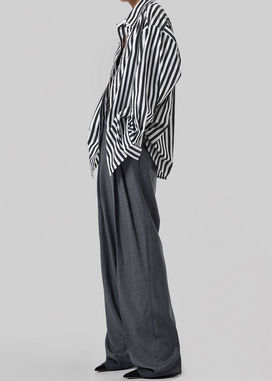 Gelso Pleated Trousers - Dark Grey Melange