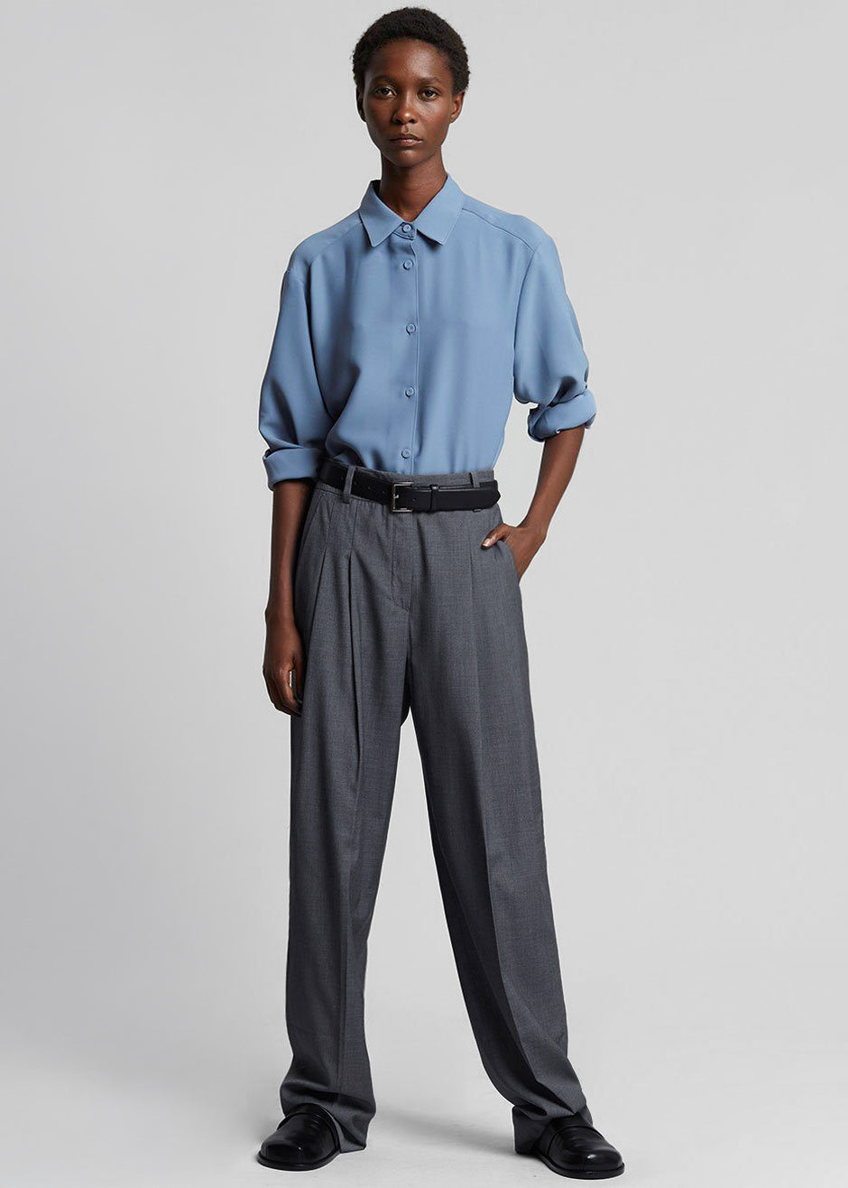 Gelso Pleated Trousers - Dark Grey Melange