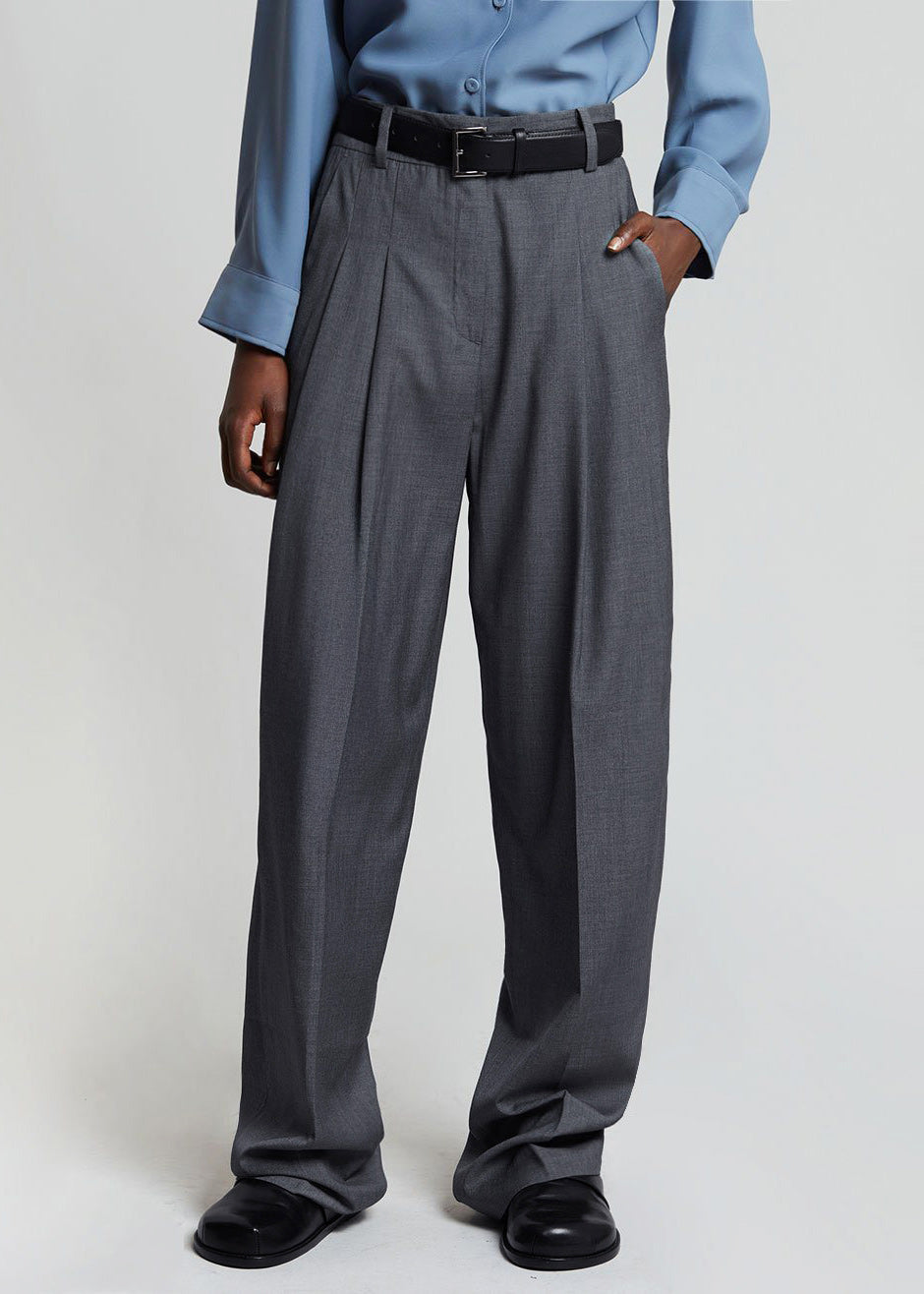 Gelso Pleated Trousers - Dark Grey Melange