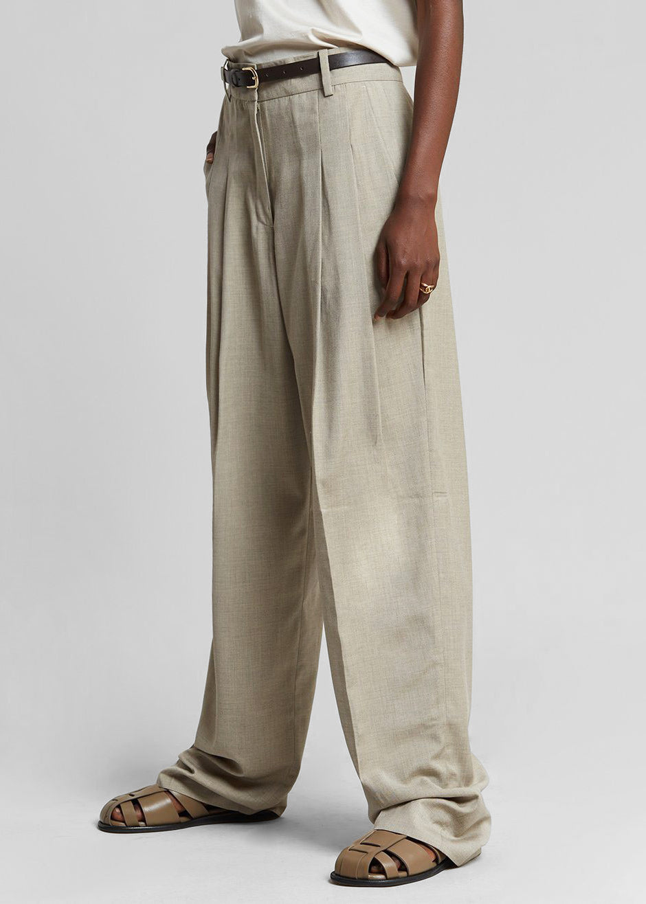 Gelso Pleated Trousers - Light Taupe Melange