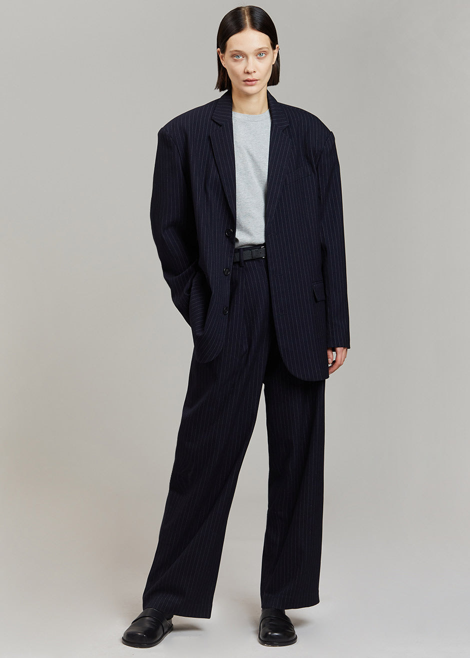 Tansy Pleated Trousers - Navy Pinstripe